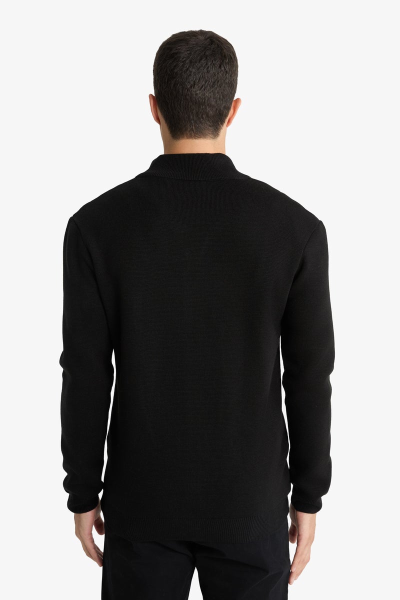 DeFacto Black Man Mock Turtle Neck Cardigan Casual - Image 5