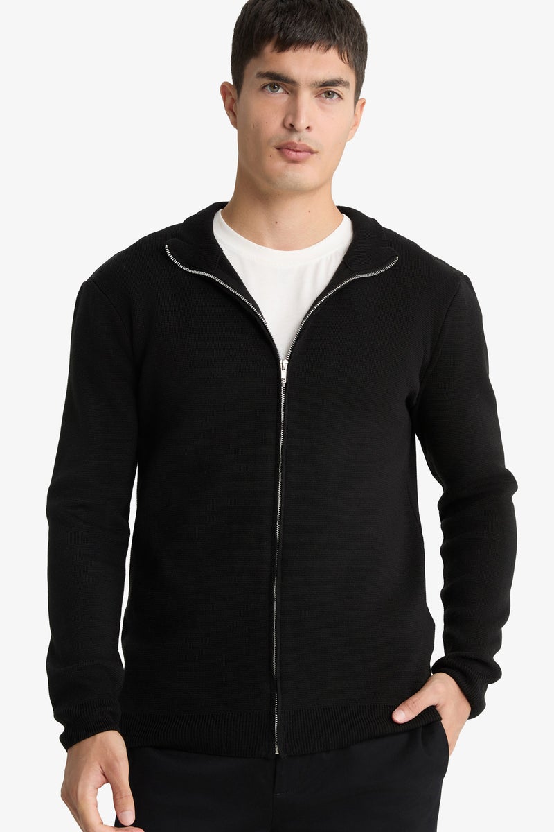 DeFacto Black Man Mock Turtle Neck Cardigan Casual - Image 1