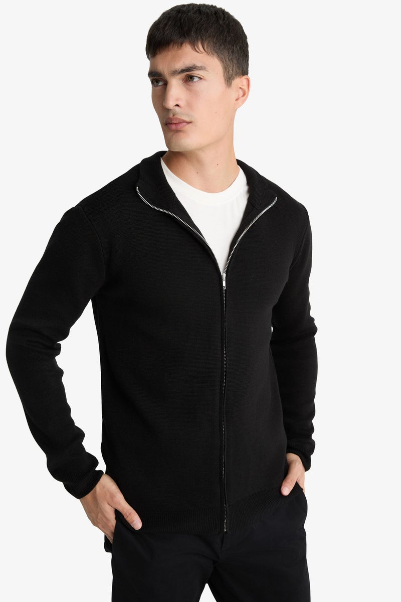 DeFacto Black Man Mock Turtle Neck Cardigan Casual - Image 3