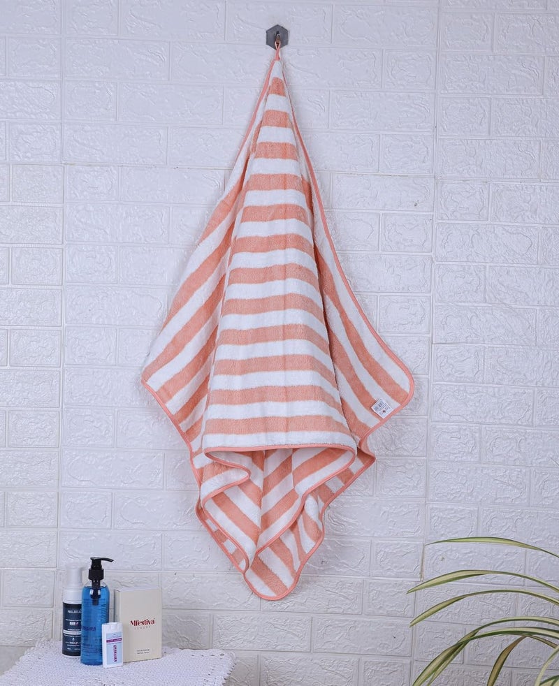 Fezora® Microfiber Bath Towels Strip | (70x140) Extra Soft Plush & Quick Dry High Absorbency Large Size Towels for Bathing (Orange & White) - Image 2