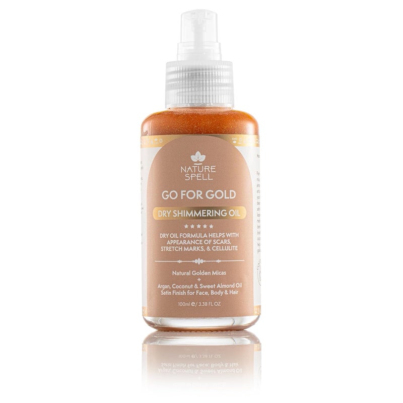 Nature Spell Golden Dry Shimmering Oil for Face, Body & Hair 100 ml - Natural Body Shimmer - 100% Vegan - Made in UK N848
