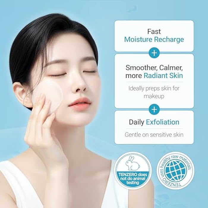 TENZERO Moisture Collagen Toner Pad (70 Count, 160g), 100% Natural Cotton, Hydrating Moisturizing Glowing Face Toner Pads, Gentle Exfoliate & Improve Elasticity, Korean Facial Toner, Dry & Dull Skin - Image 3
