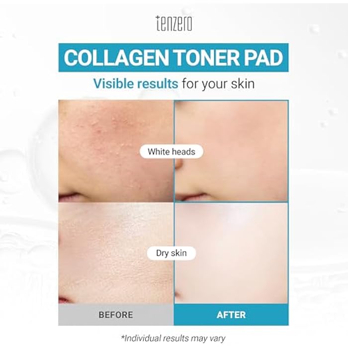 TENZERO Moisture Collagen Toner Pad (70 Count, 160g), 100% Natural Cotton, Hydrating Moisturizing Glowing Face Toner Pads, Gentle Exfoliate & Improve Elasticity, Korean Facial Toner, Dry & Dull Skin - Image 2