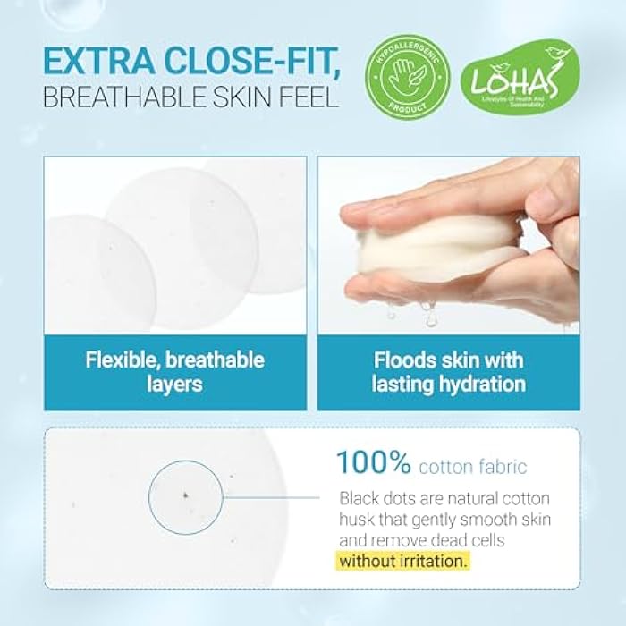 TENZERO Moisture Collagen Toner Pad (70 Count, 160g), 100% Natural Cotton, Hydrating Moisturizing Glowing Face Toner Pads, Gentle Exfoliate & Improve Elasticity, Korean Facial Toner, Dry & Dull Skin - Image 4