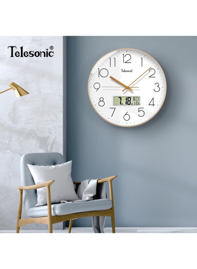 Telesonic Wall Clock, Living Room Perpetual Calendar Clock, Temperature And Date Display, Simple Quartz Clock, No Drilling Required, Wall-mounted, 30cm - Image 5