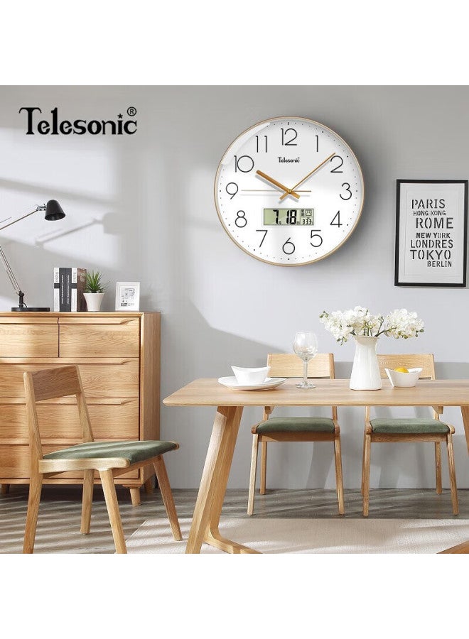 Telesonic Wall Clock, Living Room Perpetual Calendar Clock, Temperature And Date Display, Simple Quartz Clock, No Drilling Required, Wall-mounted, 30cm - Image 1