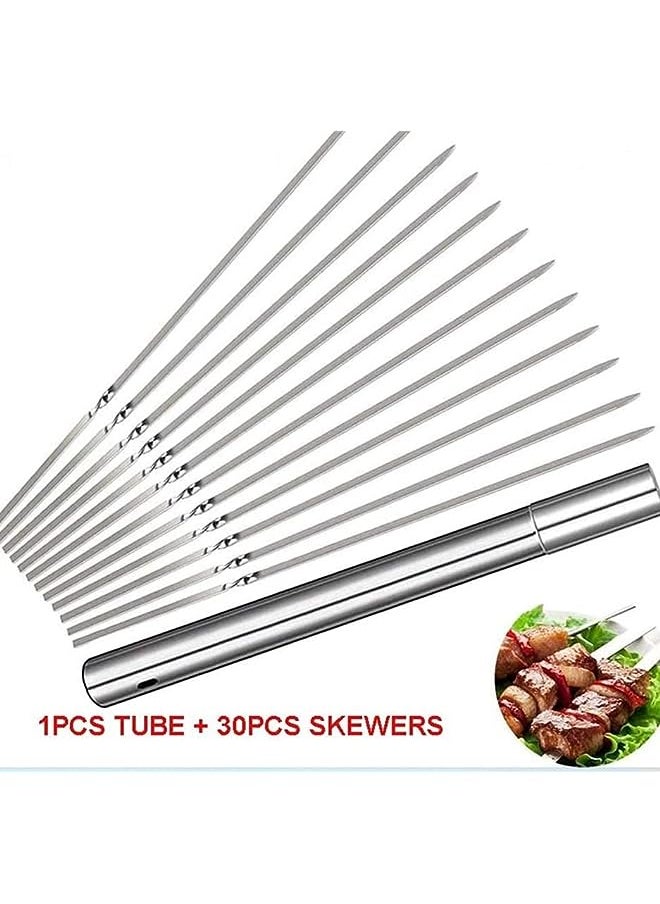 Bbq Skewer Stainless Steel With Tube Reusable Needle Stick For Barbecue Grilling Barbecue Accessories (35Cm)