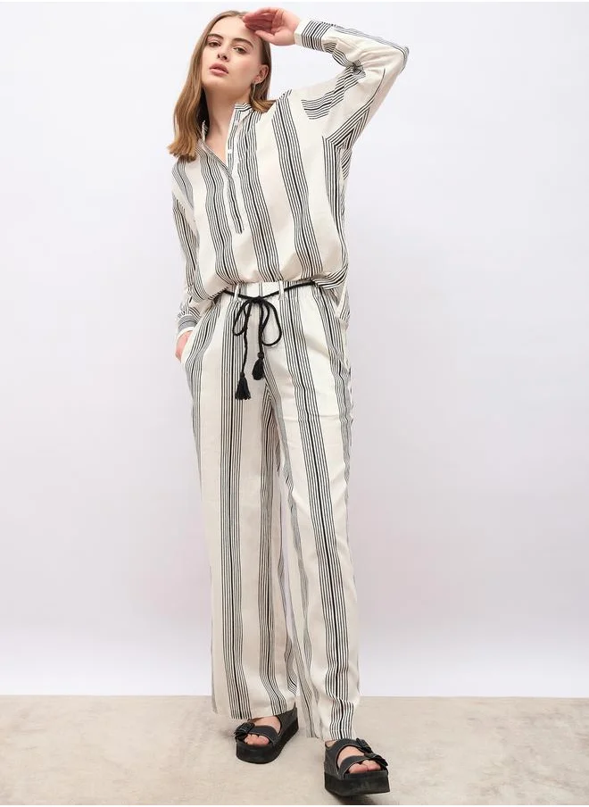 ستايلي Styli Striped Oversized Shirt and Wide Leg Trousers Set
