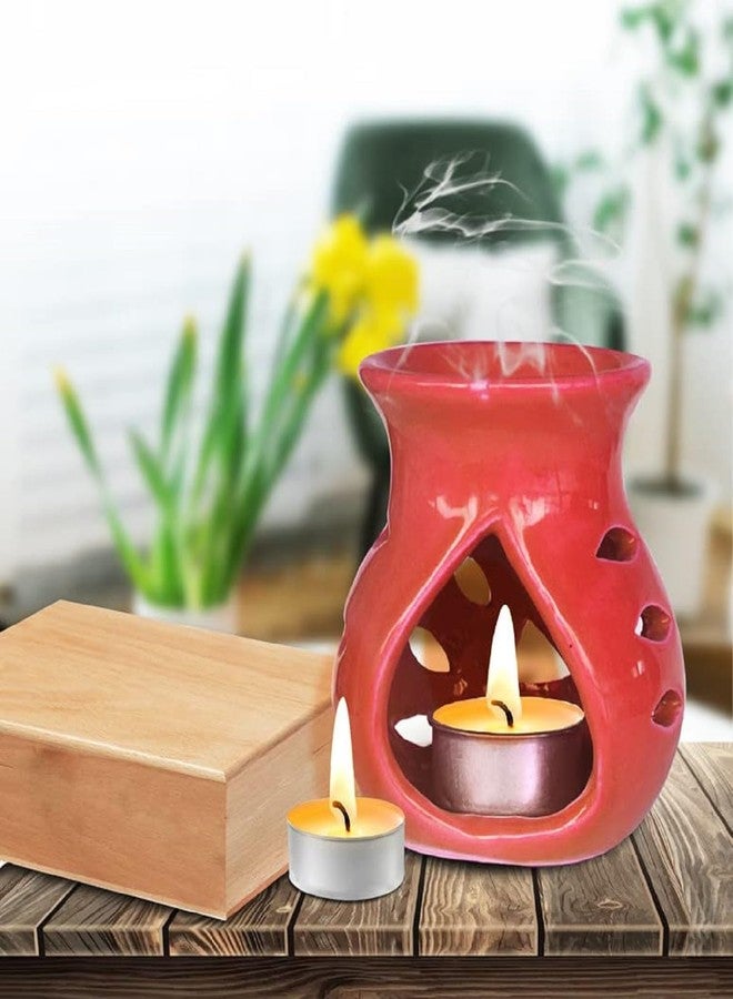 Pure Source India Ceramic Oil Burner Aroma Diffuser Set of 2 (Red & Yellow) - Image 2