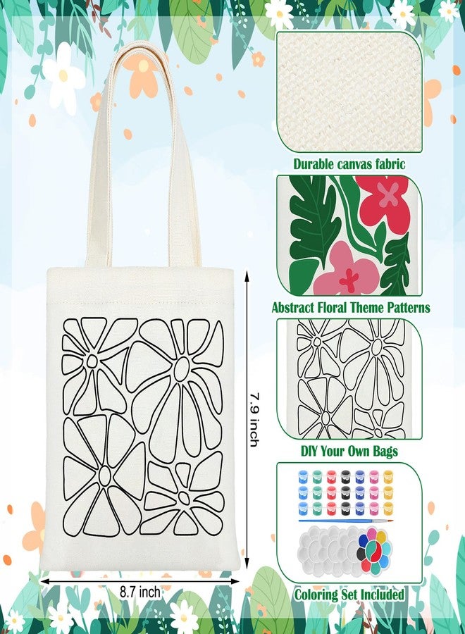 Aliceset 16 Pcs Coloring Doodle Bag Boho Flower with Acrylic Paint Set Color Your Own Bag Reusable Mini Tote for Painting Party DIY Craft - Image 2