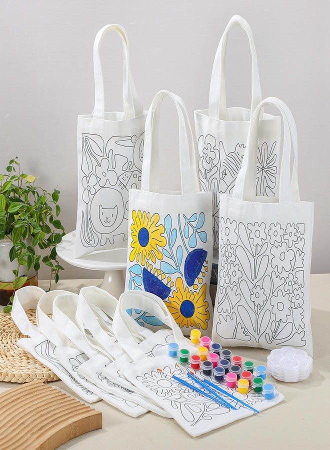 Aliceset 16 Pcs Coloring Doodle Bag Boho Flower with Acrylic Paint Set Color Your Own Bag Reusable Mini Tote for Painting Party DIY Craft - Image 4