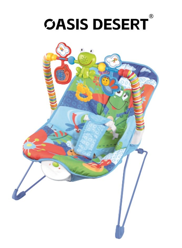 OASIS DESERT Baby Bouncer – Soft Padded Baby Rocker Chair / Hanging Toys and Calming Vibration – Soothing and Engaging Swing Cradle – for 3 Months+ Baby & Toddler – Blue - Image 1