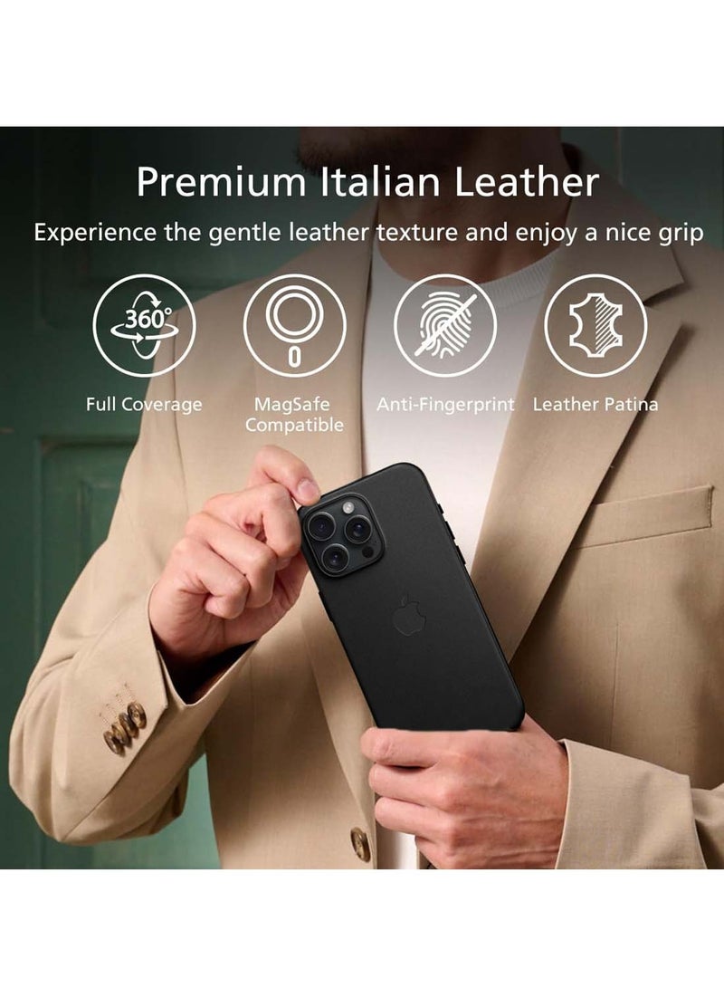 Wtech Apple iPhone 16 Pro Max 2024 Luxury Leather Magnetic Wireless Charging Case Original MagSafe Shockproof Case Cover - Black - Image 4