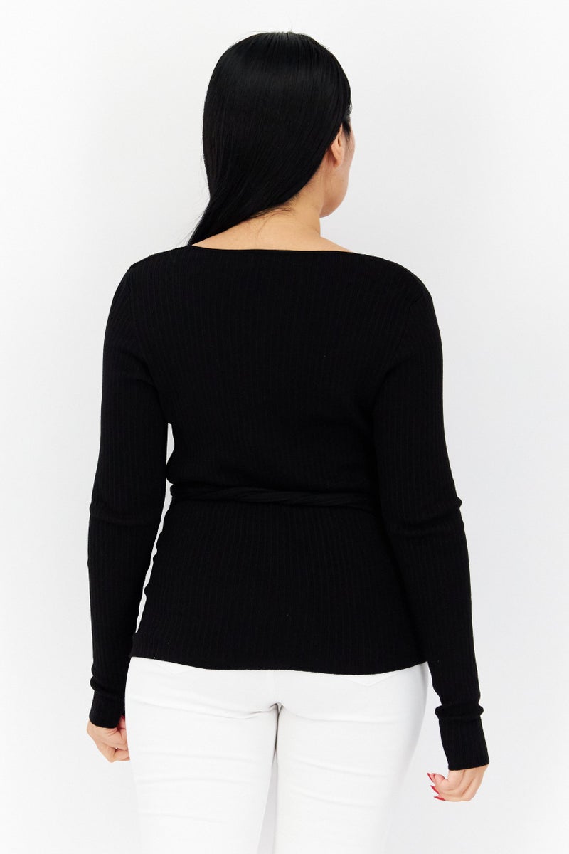 GUESS كنزة نسائية مزخرفة بأكمام طويلة مع تغليف، سوداء - Image 4