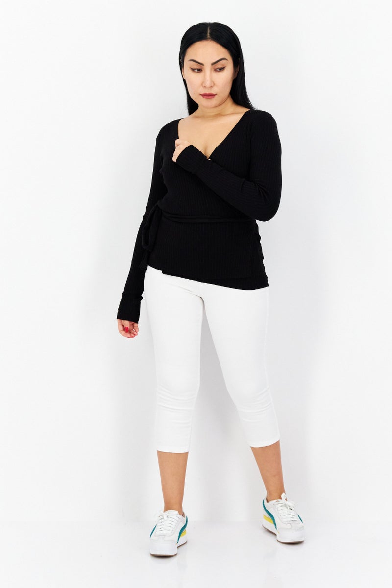 GUESS كنزة نسائية مزخرفة بأكمام طويلة مع تغليف، سوداء - Image 3