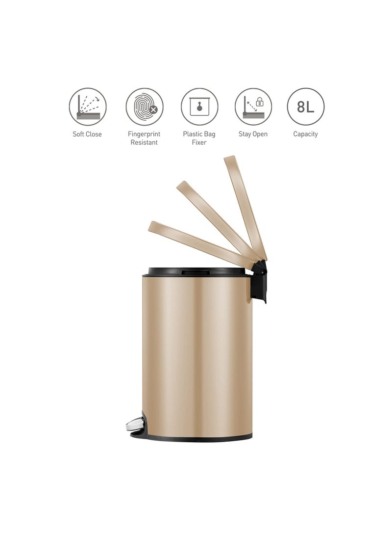 Obsessions Obsessions Fingerprint Resistant Round Step Dustbin with Liner 8 Litre Champagne Gold  - Image 3
