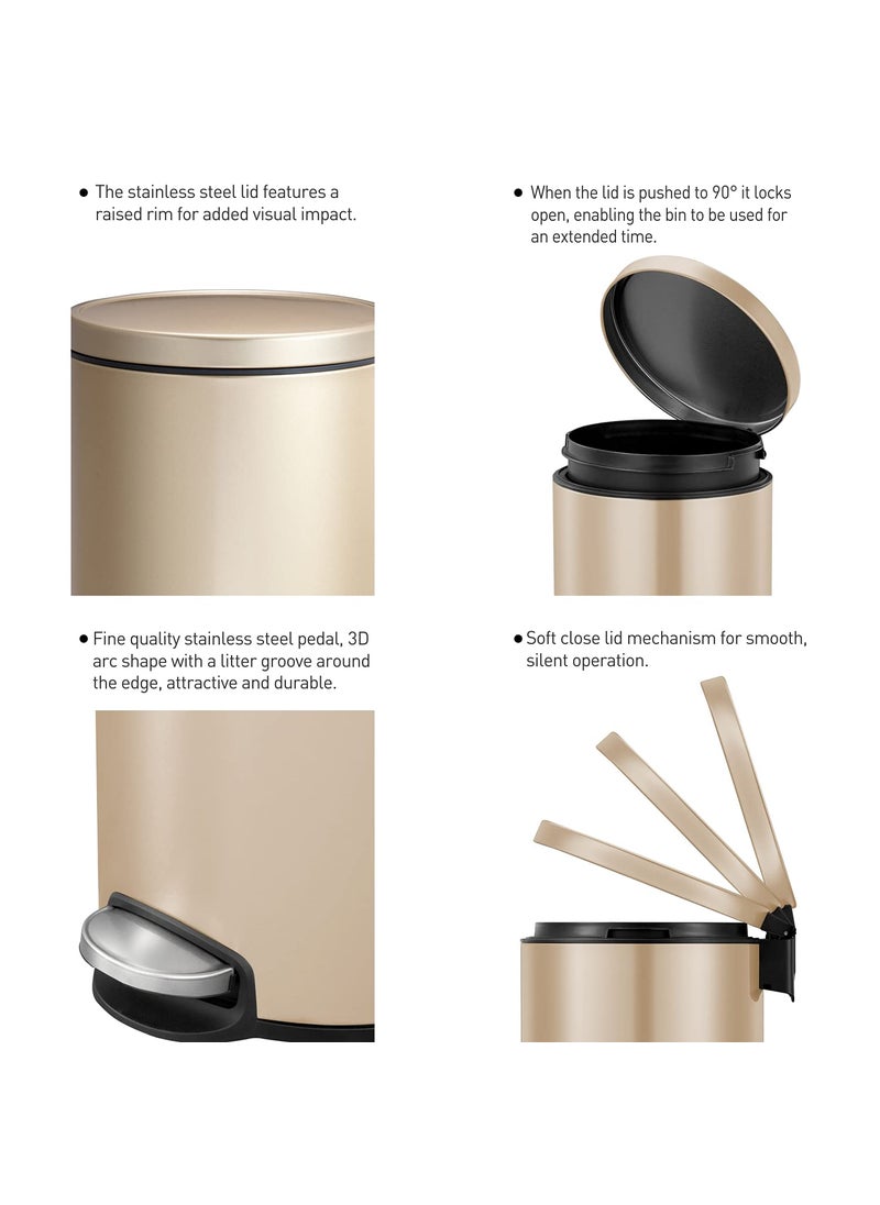 Obsessions Obsessions Fingerprint Resistant Round Step Dustbin with Liner 8 Litre Champagne Gold  - Image 4