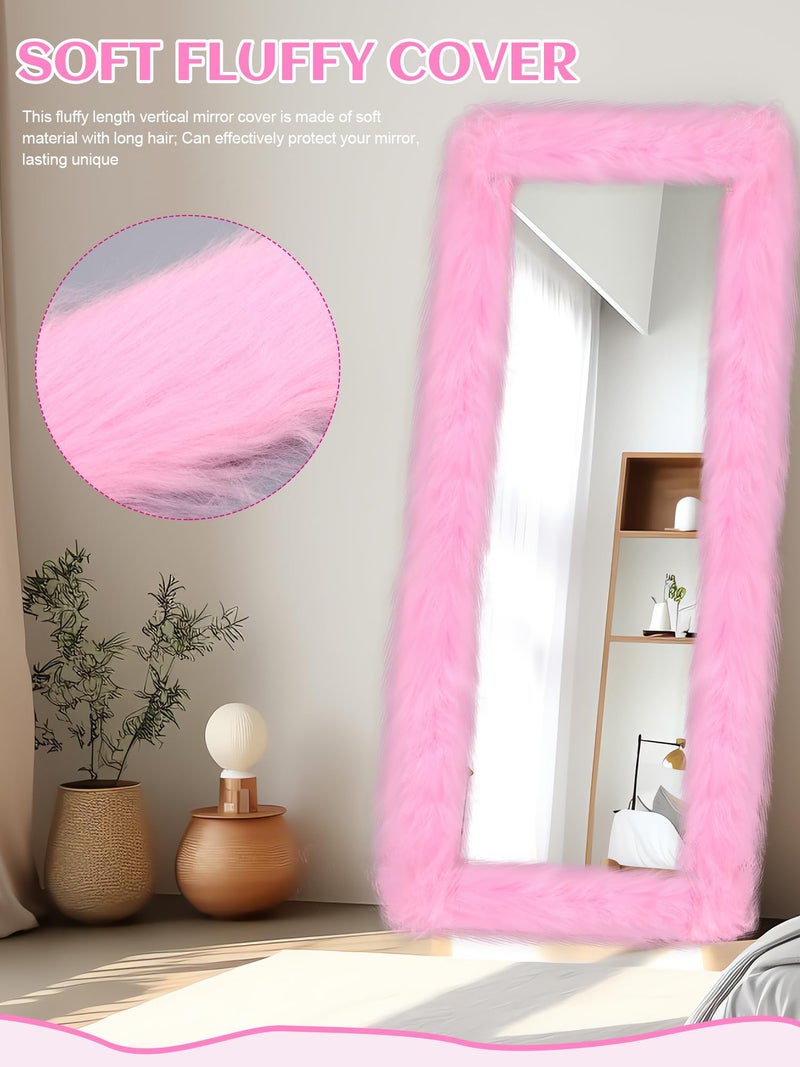 Geelin Full Length Mirror Cover 59 x 16 Inch Universal Ultra Soft Non Slip Design Fluffy Length Standing Mirrors Cover Decoration for Bedroom Cloakroom Women Gifts(Pink) - Image 4