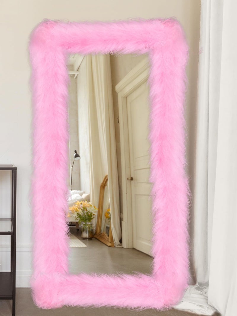 Geelin Full Length Mirror Cover 59 x 16 Inch Universal Ultra Soft Non Slip Design Fluffy Length Standing Mirrors Cover Decoration for Bedroom Cloakroom Women Gifts(Pink) - Image 1