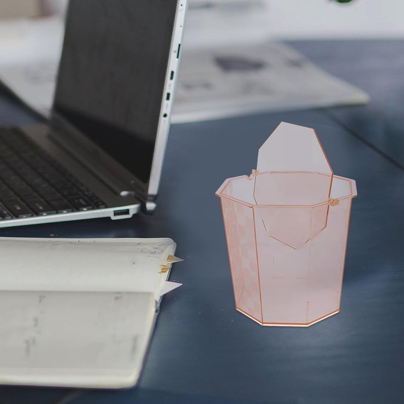 Small Desktop Office Trash Bin with Lid, Orange Mini Wastebasket for Bedroom Bedside, Compact Covered Garbage Can for Home and Workspace - Image 4