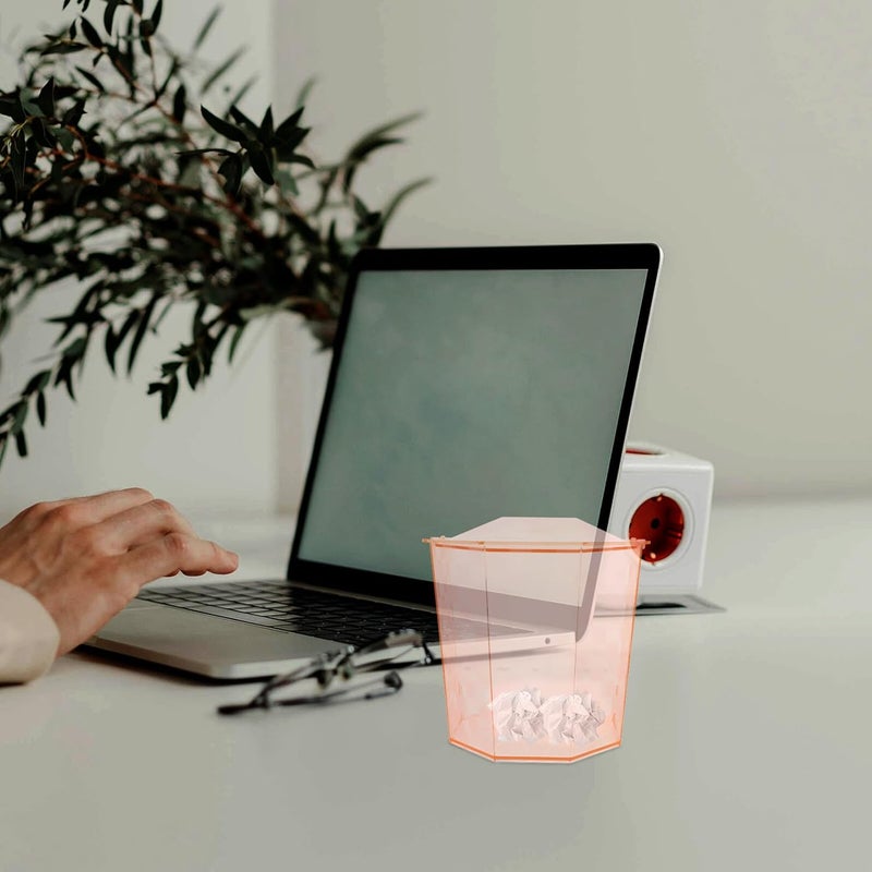 Small Desktop Office Trash Bin with Lid, Orange Mini Wastebasket for Bedroom Bedside, Compact Covered Garbage Can for Home and Workspace - Image 5