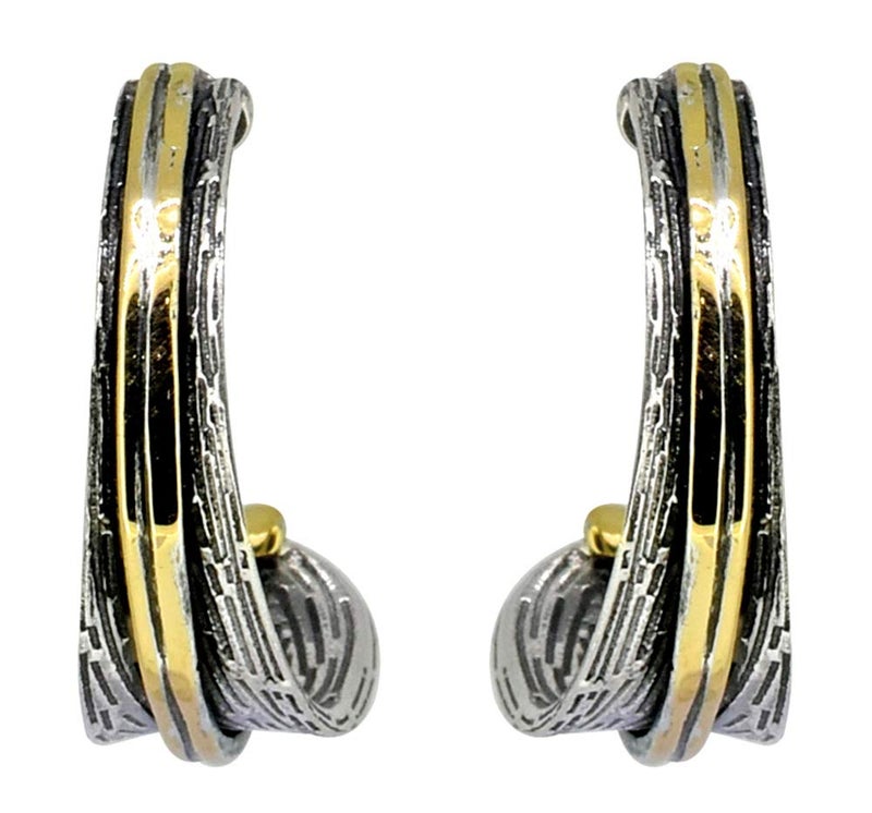 YoTreasure 0.90" Solid 925 Sterling Silver Two Tone Stud Earrings - Image 1