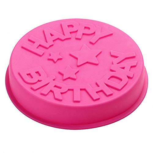 HiParty Happy Birthday Silicone Baking Mold, 9.6-Inch Cake Pan Round Circle Mold Cheese Jelly Pudding Muffin Pizza Pie Flan Tart Bread Bakeware Pastry Baking Mold (Random Color) - Image 1