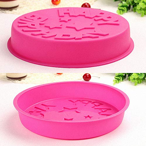 HiParty Happy Birthday Silicone Baking Mold, 9.6-Inch Cake Pan Round Circle Mold Cheese Jelly Pudding Muffin Pizza Pie Flan Tart Bread Bakeware Pastry Baking Mold (Random Color) - Image 3