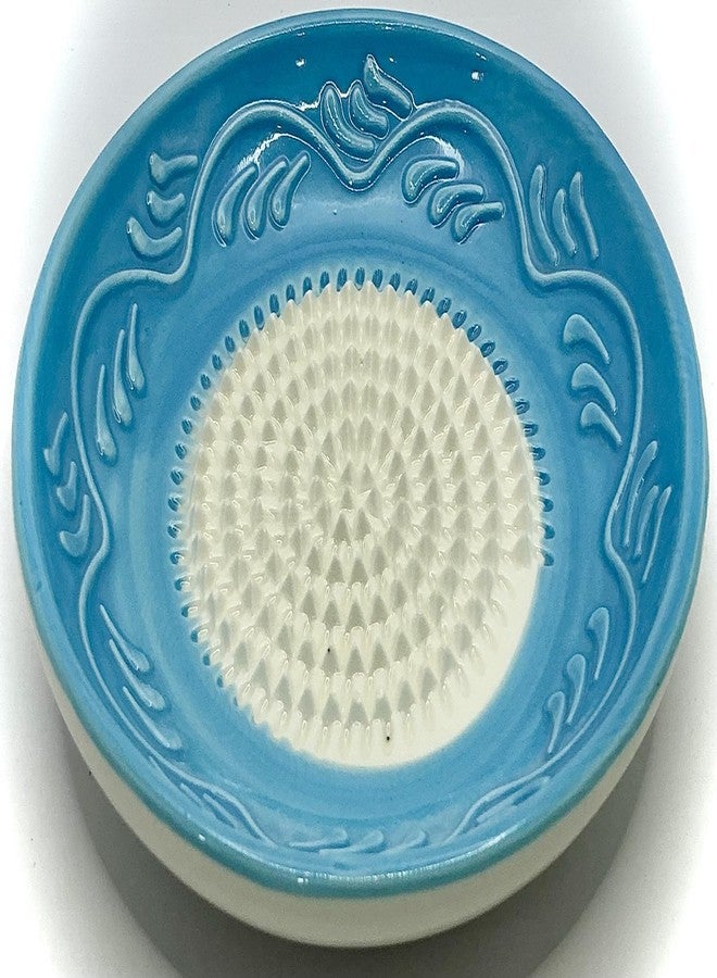 BonCera, All-in-one Premium Ceramic Garlic Grater Plate 4-Piece Set - Sky Blue Floral Edge Design - For Garlic, Ginger, Chocolate, and more! - Comes with 5" Plate, Peeler, Brush, and Stand - Image 3