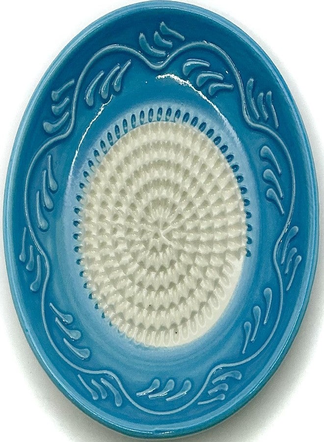 BonCera, All-in-one Premium Ceramic Garlic Grater Plate 4-Piece Set - Sky Blue Floral Edge Design - For Garlic, Ginger, Chocolate, and more! - Comes with 5" Plate, Peeler, Brush, and Stand - Image 2