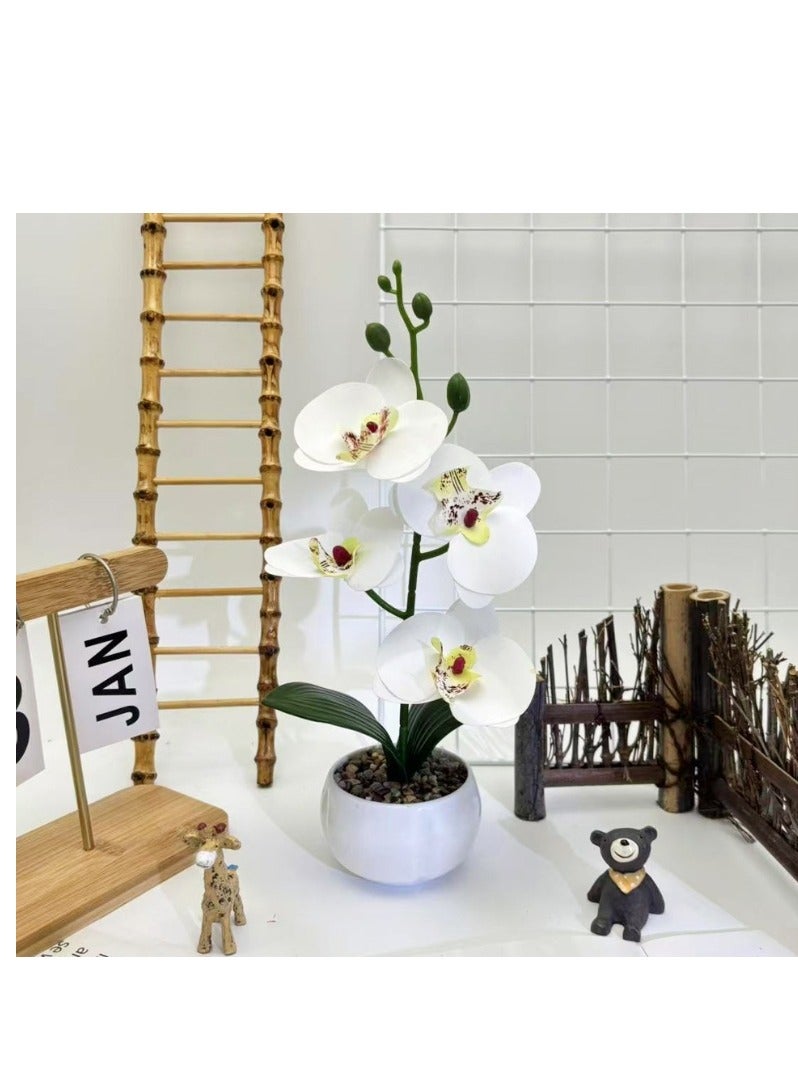 OASIS-TH Artificial Flowers Butterfly Orchid Potted Artificial Plant Bonsai Suitable For Office Hotel Living Room Wedding Party Home Decoration 30cm White 