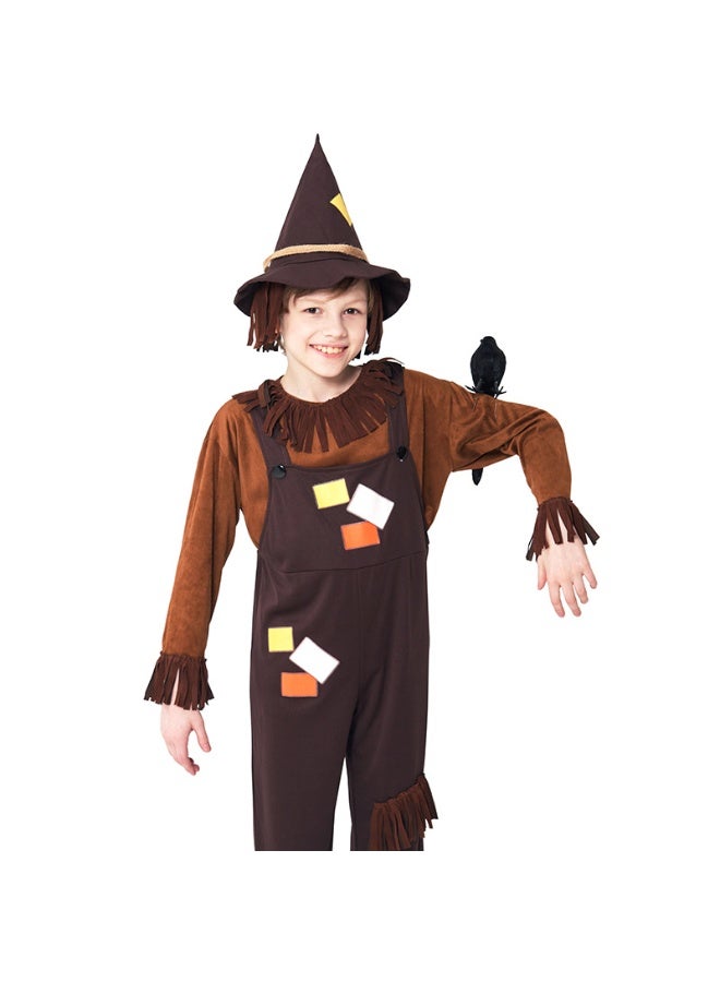 NIBEMINENT Halloween costume, brown children's overalls, scarecrow, festival party stage performance costume, boy - Image 1