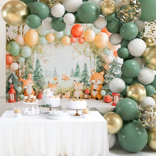 Mocsicka Woodland Baby Shower Backdrop Woodland Fairy Tale Forest Birthday Photography Background Decoration Cake Smash Fox Red Mushroom Photo Prop Supplies (7x5ft) - Image 3