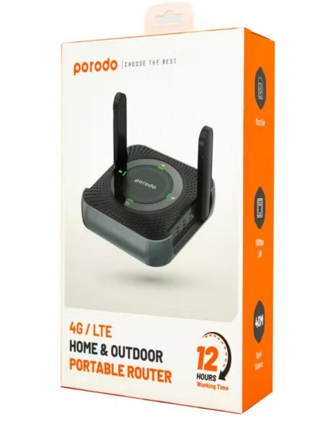 بورودو راوتر لاسلكي محمول 3G/4G، جهاز Porodo CPE MiFi المحمول - أسود/رمادي - Image 1