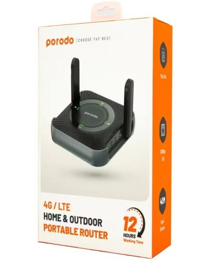 بورودو راوتر لاسلكي محمول 3G/4G، جهاز Porodo CPE MiFi المحمول - أسود/رمادي - Image 1