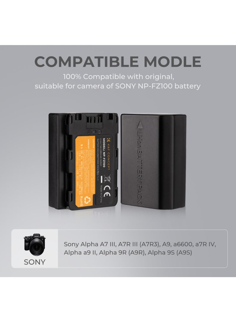 K&F Concept KF28.0016V3 NP-FZ100 Replacement Battery 2280mAh 7.4V Rechargeable Li-ion for Sony Alpha Cameras A7 III A7R IV A7S III A6600 A9 - Image 3