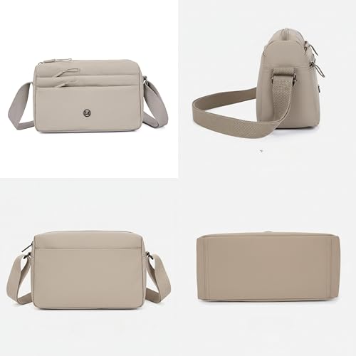 POPCUBE Nylon Small Crossbody Sling Bag for Women | 4 Zipper Compartments with Hidden Inner Pocket, Adjustable Shoulder Strap | Lightweight Travel Side Bag | 25cm x 10cm x 18cm (Beige) - Image 3