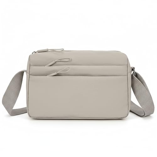 POPCUBE Nylon Small Crossbody Sling Bag for Women | 4 Zipper Compartments with Hidden Inner Pocket, Adjustable Shoulder Strap | Lightweight Travel Side Bag | 25cm x 10cm x 18cm (Beige) - Image 1