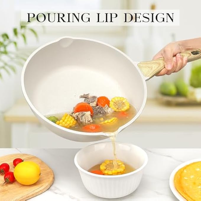 GIPP Nonstick Deep Frying Pan  24Cm Saute Pan With Lid Granite Induction Cookware Non Stick Woking Pan Skillet Pfoa Pfos Apeo Free White - Image 5