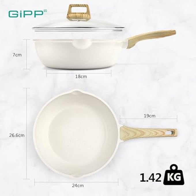GIPP Nonstick Deep Frying Pan  24Cm Saute Pan With Lid Granite Induction Cookware Non Stick Woking Pan Skillet Pfoa Pfos Apeo Free White - Image 2