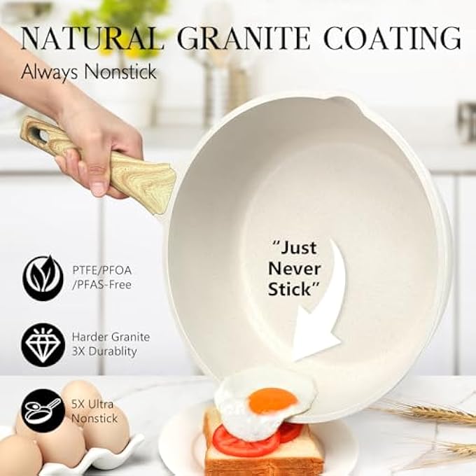 GIPP Nonstick Deep Frying Pan  24Cm Saute Pan With Lid Granite Induction Cookware Non Stick Woking Pan Skillet Pfoa Pfos Apeo Free White - Image 3