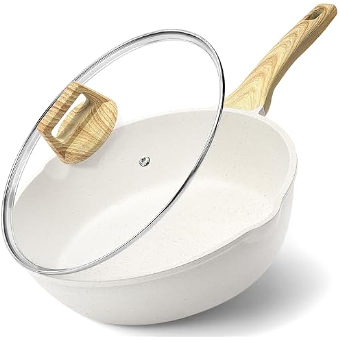 GIPP Nonstick Deep Frying Pan  24Cm Saute Pan With Lid Granite Induction Cookware Non Stick Woking Pan Skillet Pfoa Pfos Apeo Free White - Image 1