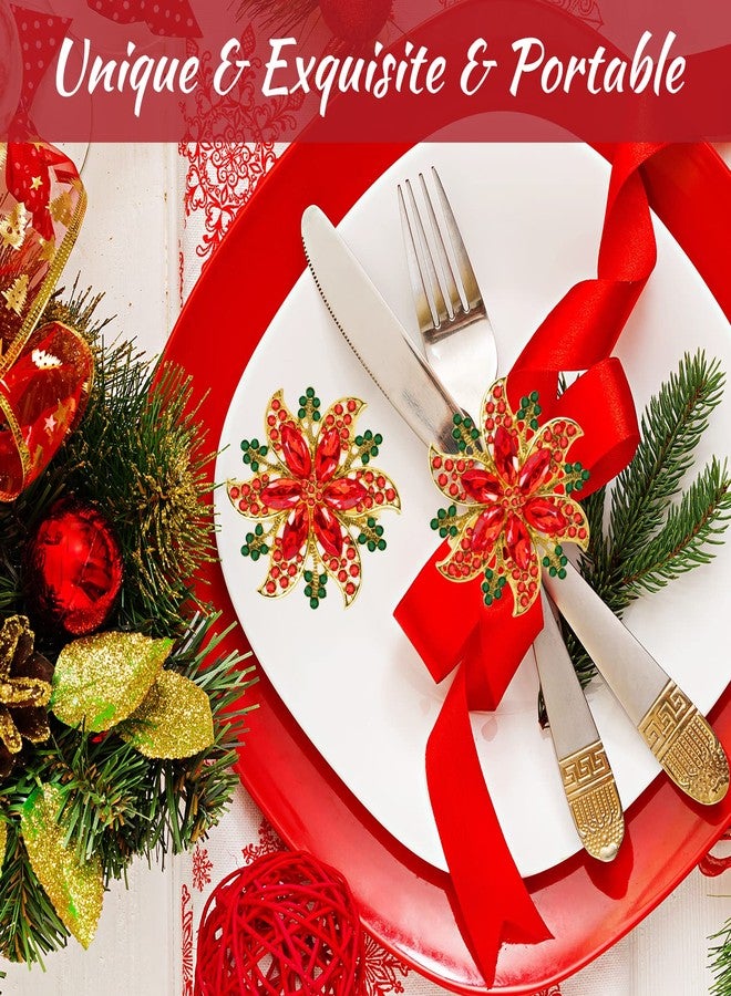 Legigo Set of 8 Christmas Flower Napkin Rings Set for Dinning Table Setting- Red Rhinestone Xmas Winter Napkin Ring Holders for Cloth Napkins, Christmas Holiday Party Dinner Table Decoration - Image 4