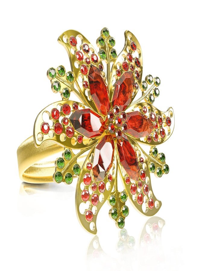 Legigo Set of 8 Christmas Flower Napkin Rings Set for Dinning Table Setting- Red Rhinestone Xmas Winter Napkin Ring Holders for Cloth Napkins, Christmas Holiday Party Dinner Table Decoration - Image 1