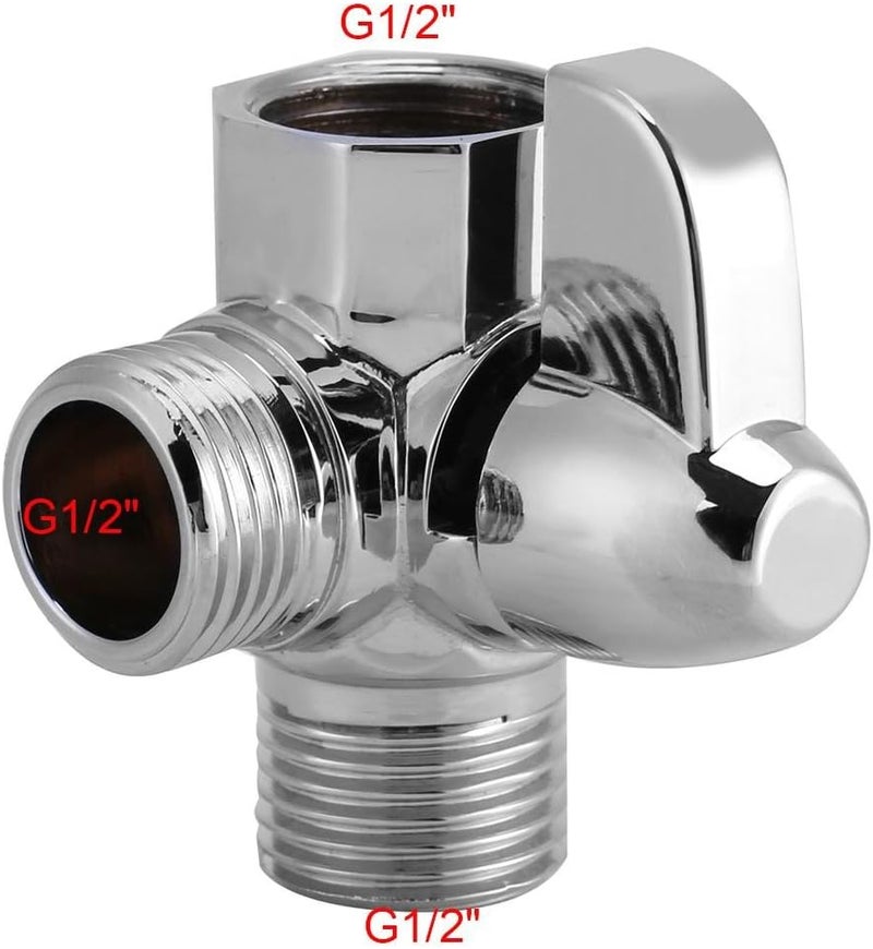 klarako Brass Shower Arm Diverter Valve, G1/2" T-Valve Adapter 3 Way Shower Diverter Valve Bathroom Attachment Universal Shower System Component Part for Hand Held Showerhead and Fixed Spray Head - Image 3