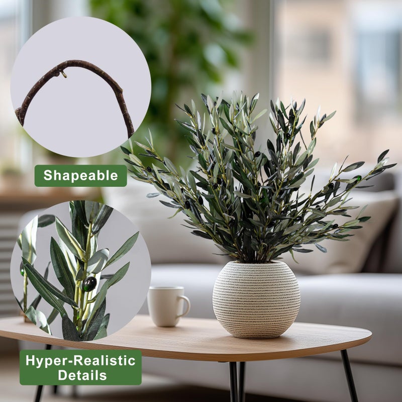 Bailikang 8PCS Premium Artificial Olive Branches for Vases - Realistic PU & Silk Faux Greenery Stems, 3 Sizes, Bendable Wire Stems, Low Maintenance Home/Office/Holiday Decor(No Vase - Image 3