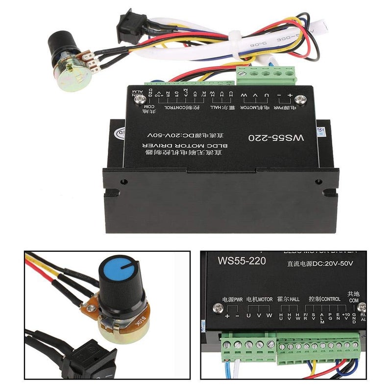 Brushless Motor Controller CNC Brushless Spindle Driver WS55-220 DC 48V 500W BLDC Motor Driver Controller DC Motor Speed Controller with Cable - Image 3