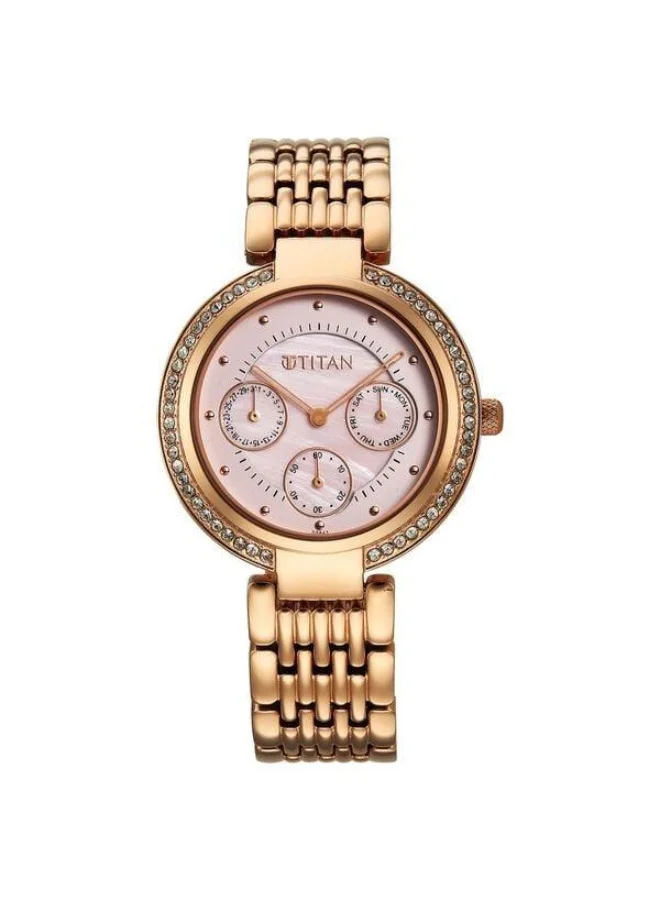 TITAN Eternal Quartz Multifunction Pink Mother of Pearl Dial Rose Gold Metal Strap Watch for Women - 95187WM01