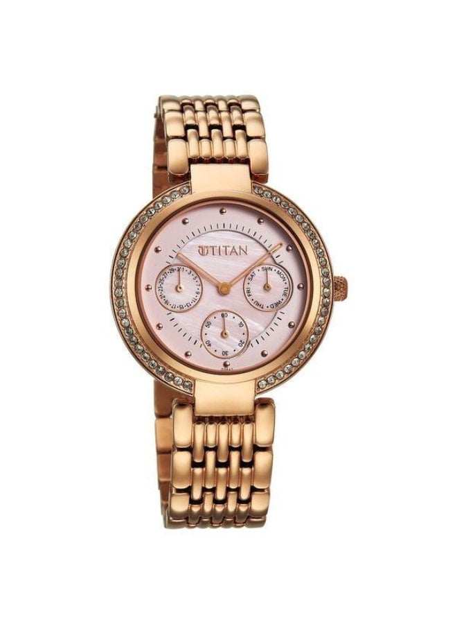 TITAN Eternal Quartz Multifunction Pink Mother of Pearl Dial Rose Gold Metal Strap Watch for Women - 95187WM01 - Image 2
