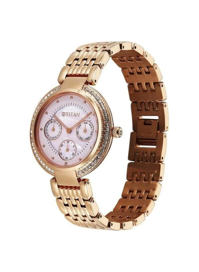TITAN  Eternal Quartz Multifunction Pink Mother of Pearl Dial Rose Gold Metal Strap Watch for Women - 95187WM01  | Best Price UAE